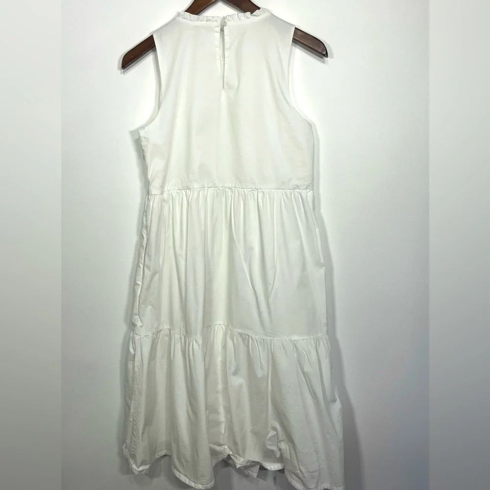 J Crew white cotton tiered midi dress ruffle neck, beach, coquette, coastal 4 - Picture 5 of 6